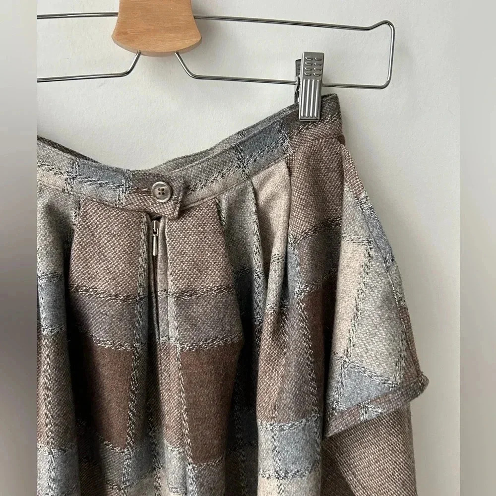 Vintage 90’s high waist wool plaid ruffle  midi skirt - Picture 12 of 16